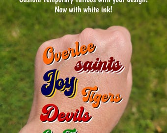 Custom Temporary Tattoos for football games - custom retro text for school, team, mascot, Team Spirit, School colors, High school cheer team