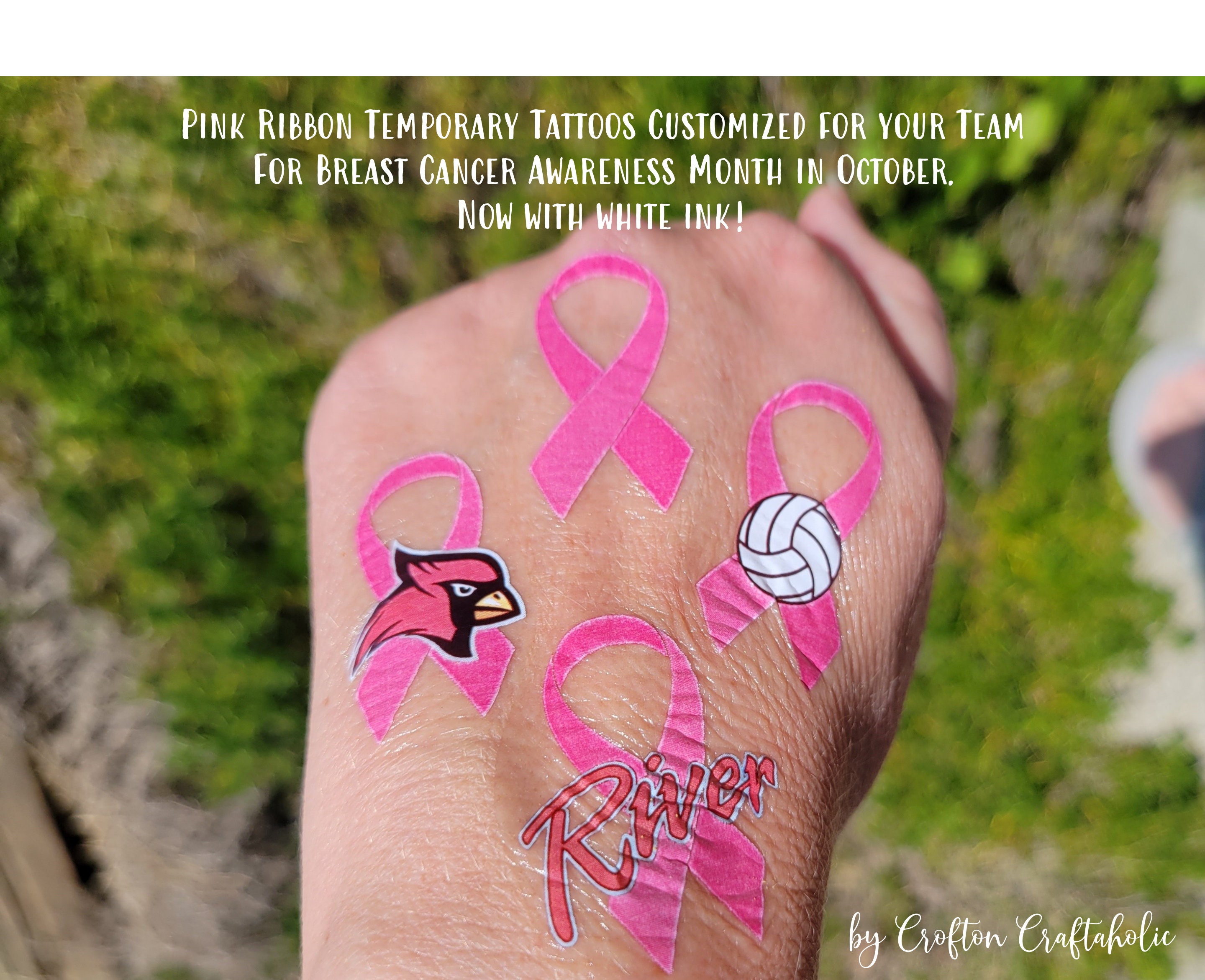 Pink Ribbons & Heart Temporary Tattoo