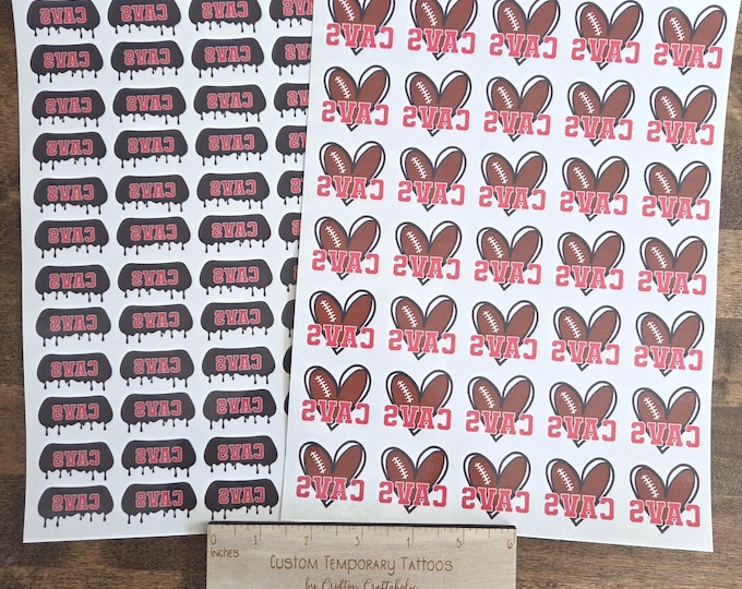 Custom CAVS Temporary Tattoos for football games - cheerleader tattoos with heart football and custom text, Team Spirit, School colors