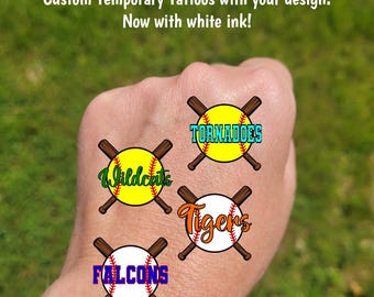 Custom Temporary Tattoos for Softball / Baseball / Tee ball - Team Spirit, School Spirit, Birthday Party Favors, High school fan essentials