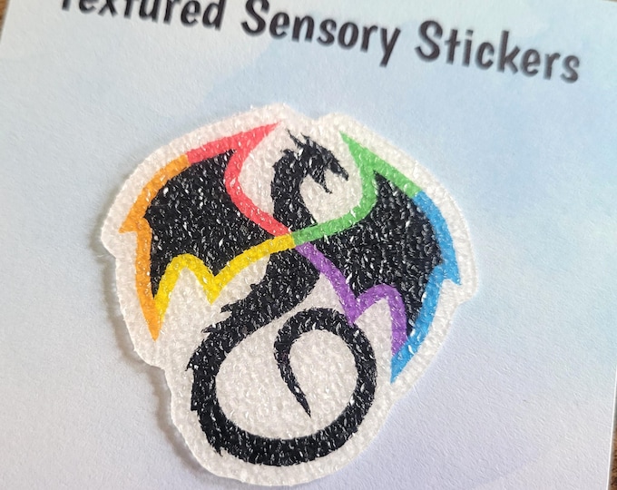 Dragon Rainbow Infinity Textured Sensory Sticker, tactile fidget, fidget for calming, texture strips for neurodiversity, ADHD, autism