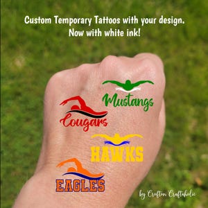 Custom Temporary Tattoos for Swim Teams - Team Spirit, School Spirit, High school swim team, swim club essentials, senior night, mascot