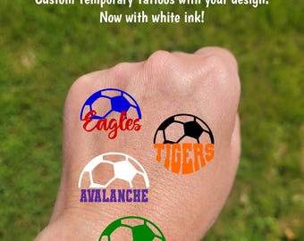 Custom Temporary Tattoos for Soccer Teams - Team Spirit, School Spirit, Birthday Party Favors, High school soccer, football fan essentials