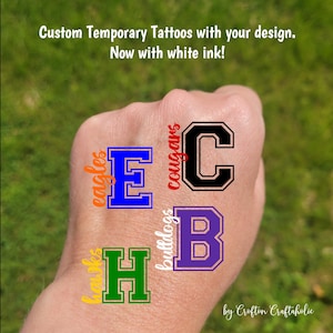 Custom Temporary Tattoos for football games - custom text for school, team, mascot, Team Spirit, School colors, High school cheer team