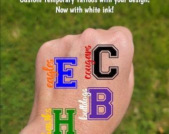 Custom Temporary Tattoos for football games - custom text for school, team, mascot, Team Spirit, School colors, High school cheer team