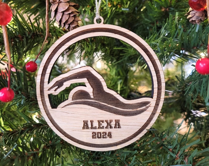 Personalized Swimming Christmas ornament - custom ornament for swimmer, high school swim coach gift from team, swim instructor, freestyle