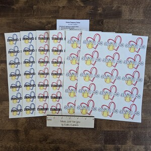 Custom Temporary Tattoos for football games - cheerleader tattoos with pom pom, football with heart, Team Spirit, School colors, High school heart w/ softball