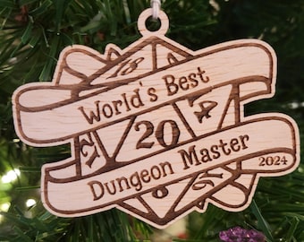 World's Best Dungeon Master Christmas ornament - ornament for D&D player, Dungeons and Dragons gift, D20 geek gift, tabletop gaming, fantasy