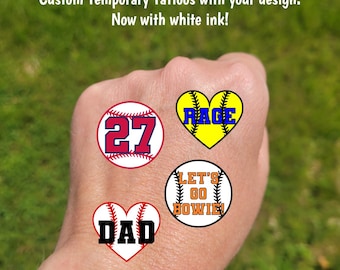 Custom Temporary Tattoos for Softball / Baseball / Tee ball - Team Spirit, School Spirit, Birthday Party Favors, High school fan essentials