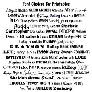 May include: A list of names in a black font on a white background. The names are arranged in alphabetical order and are suitable for use in printable designs.