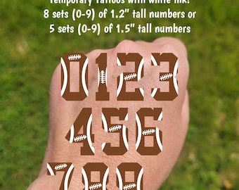 Custom Temporary Tattoos for football games - football number tattoos, football numbers 0 to 9, football tattoos for the whole team