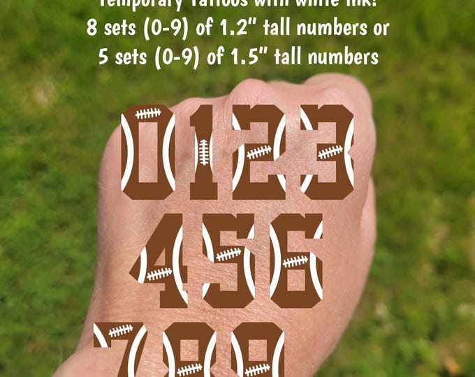 Custom Temporary Tattoos for football games - football number tattoos, football numbers 0 to 9, football tattoos for the whole team