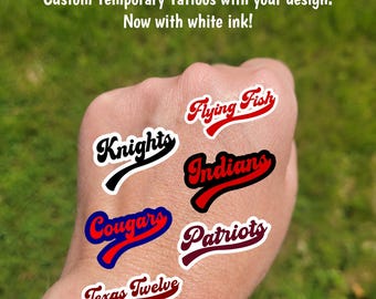 Custom Temporary Tattoos for football games - custom retro text for school, team, mascot, Team Spirit, School colors, High school cheer team