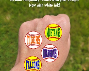 Custom Temporary Tattoos for Softball / Baseball / Tee ball - Team Spirit, School Spirit, Birthday Party Favors, High school fan essentials