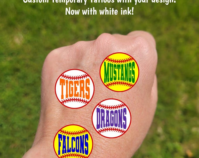 Custom Temporary Tattoos for Softball / Baseball / Tee ball - Team Spirit, School Spirit, Birthday Party Favors, High school fan essentials