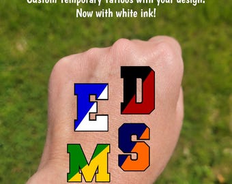 Custom Temporary Tattoos for football games - custom text for school, team, mascot, Team Spirit, School colors, High school cheer team