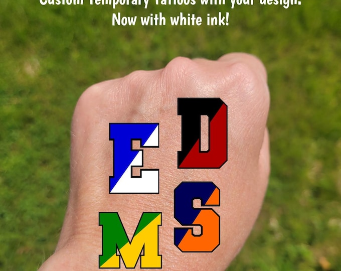 Custom Temporary Tattoos for football games - custom text for school, team, mascot, Team Spirit, School colors, High school cheer team