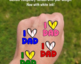 Custom Temporary Tattoos for Father's Day - baseball or softball heart with DAD, I love DAD, Team colors, travel tournament, baseball dad