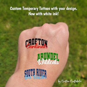 Custom Temporary Tattoos for football games - custom text for school, team, mascot, Team Spirit, School colors, High school cheer team