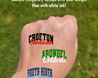 Custom Temporary Tattoos for football games - custom text for school, team, mascot, Team Spirit, School colors, High school cheer team