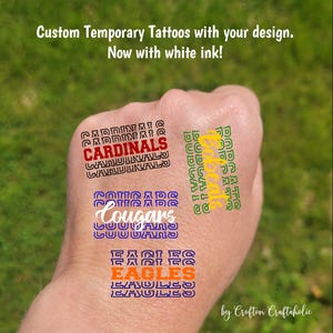 Custom Temporary Tattoos for football games - custom text for school, team, mascot, Team Spirit, School colors, High school cheer team