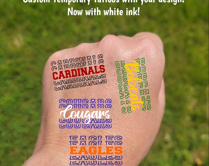 Custom Temporary Tattoos for football games - custom text for school, team, mascot, Team Spirit, School colors, High school cheer team