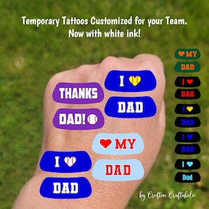 Father&#39;s Day Custom Contoured Eye Black Temporary Tattoos - Team Spirit, I heart Dad, High school football fans, softball baseball tattoos