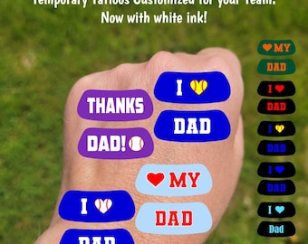 Father's Day Custom Contoured Eye Black Temporary Tattoos - Team Spirit, I heart Dad, High school football fans, softball baseball tattoos