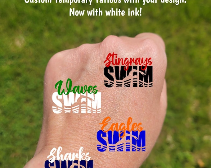 Custom Temporary Tattoos for Swim Teams - Team Spirit, School Spirit, High school swim team, swim club essentials, summer youth swim team