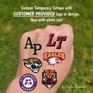 Custom Temporary Tattoos with your logo or image - Team Spirit, School Spirit, Birthday Party Favors, Bachelorette Party, Booth Give-Away