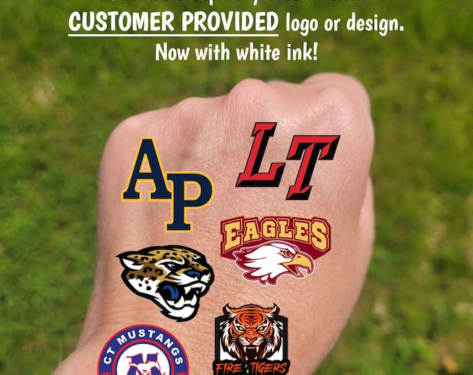 Custom Temporary Tattoos with your logo or image - Team Spirit, School Spirit, Birthday Party Favors, Bachelorette Party, Booth Give-Away