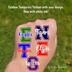 Custom Temporary Tattoos for football games - custom text for school, team, mascot, Team Spirit, School colors, High school cheer team