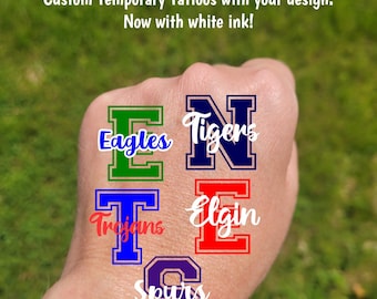 Custom Temporary Tattoos for football games - custom text for school, team, mascot, Team Spirit, School colors, High school cheer team