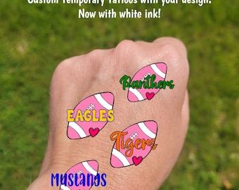 Custom Temporary Tattoos for cancer awareness football games - cheer tattoos with sketch football heart custom text, breast cancer awareness
