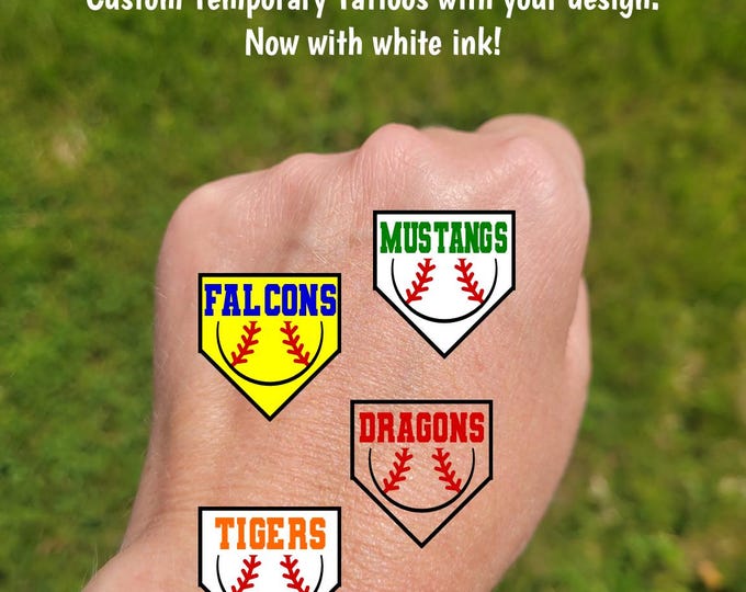 Custom Temporary Tattoos for Softball / Baseball / Tee ball - Team Spirit, School Spirit, Birthday Party Favors, High school fan essentials