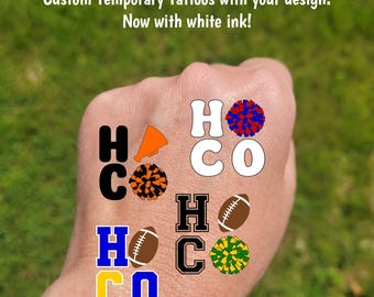 Custom Temporary Tattoos for Homecoming - cheerleader tattoos for football games, Team Spirit, School colors, High school homecoming parade