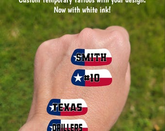 Texas flag Custom Contoured Eye Black Temporary Tattoos - Team Spirit, Party Favors, High school football fans, lacrosse field hockey soccer