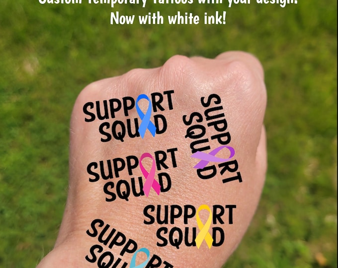Custom Support Squad Temporary Tattoos for cancer awareness - breast cancer awareness ribbon, cancer walk tattoos, cancer fundraiser, pink