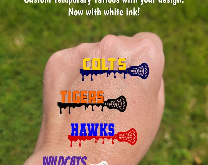 Custom Temporary Tattoos for Lacrosse Teams - lax stick drip effect, Team Spirit, School Colors, High school lacrosse, travel tournament