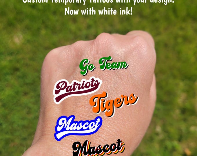 Custom Temporary Tattoos for football games - custom retro text for school, team, mascot, Team Spirit, School colors, High school cheer team