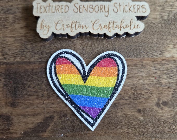 Pride Rainbow Heart Textured Sensory Sticker - LGBTQ+ Pride, tactile fidget for calming, texture strips for neurodiversity, ADHD, autism