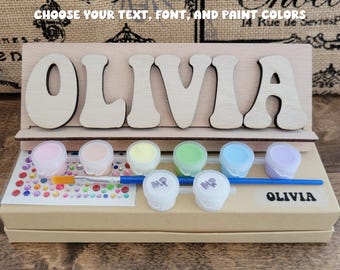 Paint Your Own Name Kit - Personalized gift for kids, custom birthday gift, sleepover party favor, art Easter basket stuffer, craft project