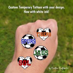 Custom Temporary Tattoos for Soccer Teams - Team Spirit, School Spirit, Birthday Party Favors, High school soccer, football fan essentials