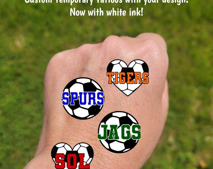 Custom Temporary Tattoos for Soccer Teams - Team Spirit, School Spirit, Birthday Party Favors, High school soccer, football fan essentials