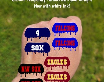 Custom Contoured Drip Eye Black Temporary Tattoos - Team Spirit, Birthday Party Favors, High school football fan, lacrosse softball baseball