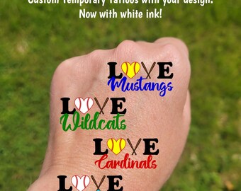 Custom Temporary Tattoos for Softball / Baseball / Tee ball - Team Spirit, School Spirit, Birthday Party Favors, Love baseball tattoos
