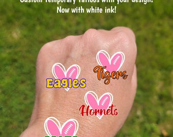Custom Temporary Tattoos for breast cancer awareness football games - cheerleader tattoos with pink heart football custom text, pink out