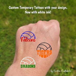 Custom Temporary Tattoos for Volleyball Teams - Team Spirit, School Spirit, Birthday Party Favors, High school volleyball fan essentials