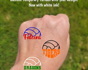 Custom Temporary Tattoos for Volleyball Teams - Team Spirit, School Spirit, Birthday Party Favors, High school volleyball fan essentials