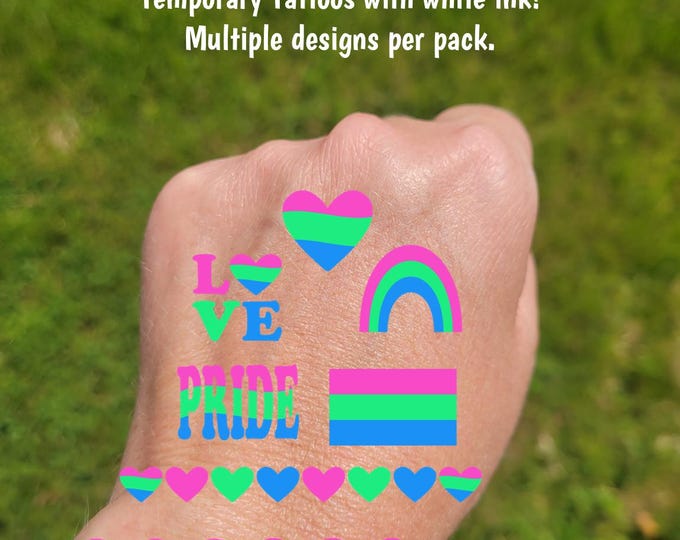 Temporary Tattoos for Pride parades and events - Polysexual pride temporary tattoos, LGBTQ+ Ally, Polysexual Flag hearts and rainbows, love